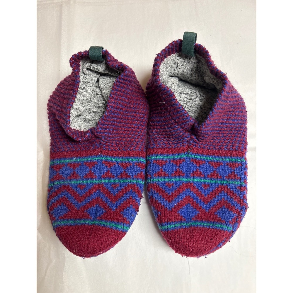Bombas Gripper Slippers Womens Medium Purple Red Fair Isle Knit House Shoes